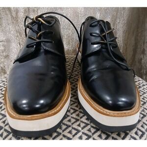 Vince Reed Glazed Leather Platform‎ Oxford Shoes Black Womens Size 7.5
